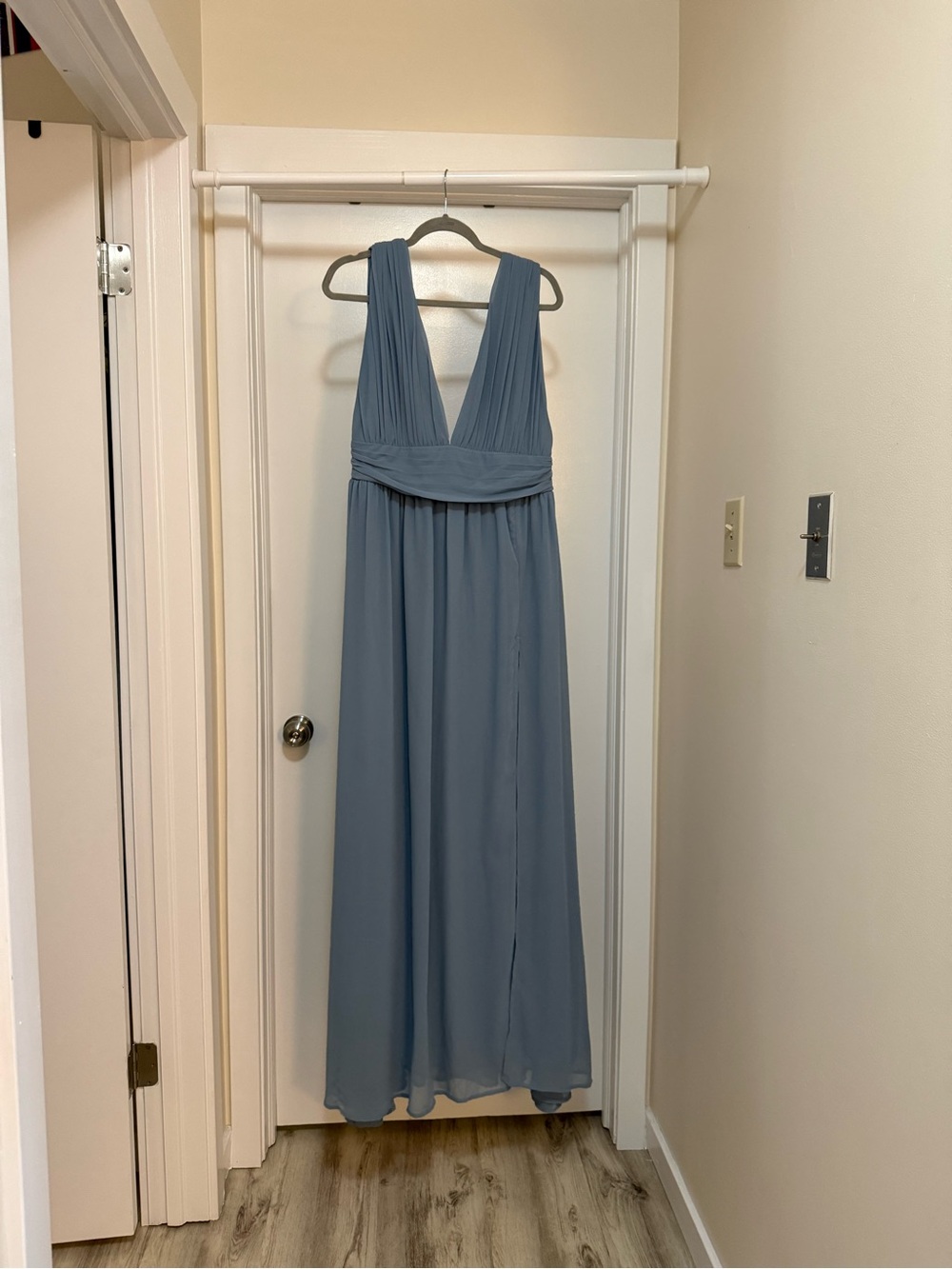 Lulu's Dusty Blue Deep V Chiffon Maxi Dress